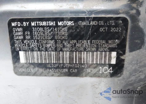 2023 Mitsubishi Mirage G4 Se z USA, uszkodzony, nr VIN ML32FVFJ7PHF02140